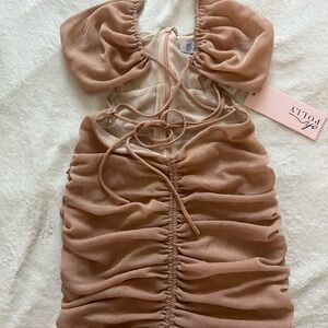 Princess Polly Ruched Mini Dress in Tan